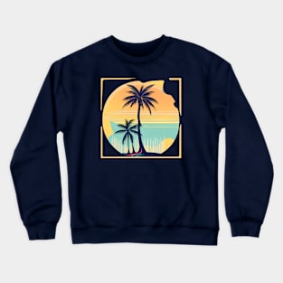 Summer Vibes - Psychedelic, Retro Palm Tree in Broken Frame Crewneck Sweatshirt